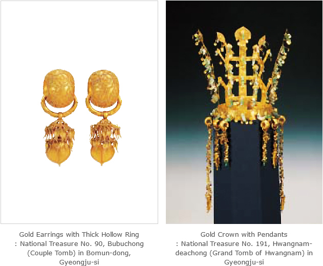 Gold Earrings with Thick Hollow Ring /Gold Crown with Pendants