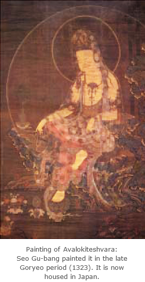 Painting of Avalokiteshvara: Seo Gu-bang painted it in the late Goryeo period (1323). It is now housed in Japan.