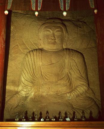 Seated Maitreya Buddha Statue Carved on Rock Surface in the North of Daeheungsa Temple