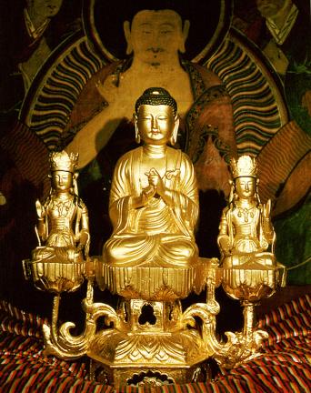 Gilt-bronze buddhist triad statue of Yeongtapsa Temple