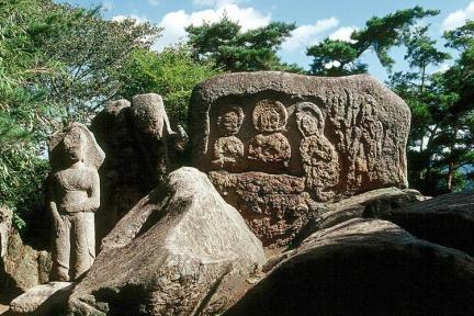 Buddhist Statues Carved On Rock Surface at Tapgok valley of Mt. Namsan in Gyeongju