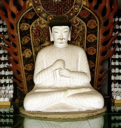 Seated stone buddha with hallo in Chukseosa Temple, Bonghwa