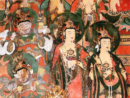 Four guardian kings and attending bodhisattva