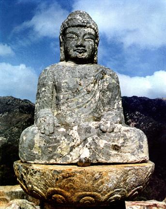 Seated Stone Sakyamuni Buddha Statue at Yongseondae in Gwallyongsa Temple