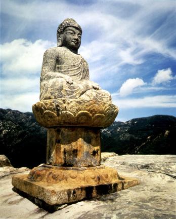 Seated Stone Sakyamuni Buddha Statue at Yongseondae in Gwallyongsa Temple