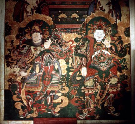 Samsinbuldo buddhist painting of Daegwangmyeongjeon Hall in Tongdosa Temple