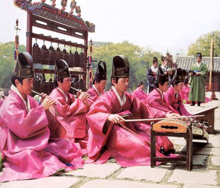A group of the court ochestra which plays on a raised terrace