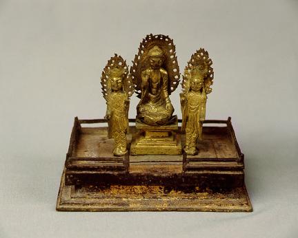 Gilt-Bronze Trinity Buddha Statues  and Gilt -Bronze Niche