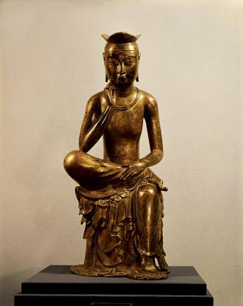 Meditating Half-Seated Gilt-Bronze Maitreya Bodhisattva Statue