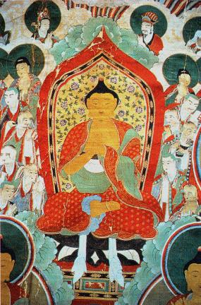 Vairocana Buddha Painting in the Middle of the Upper Part of Five Buddhist Paintings