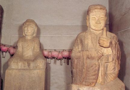 Seven stone buddhist statues at Yonghwasa Temple, Cheongju