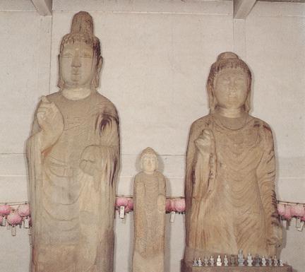 Seven stone buddhist statues at Yonghwasa Temple in Cheongju