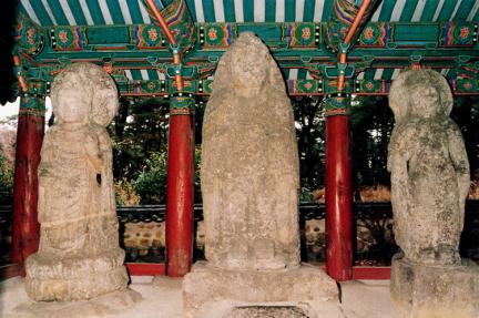 Standing Stone Trinity Buddhist Statues in Bae-ri, Gyeongju