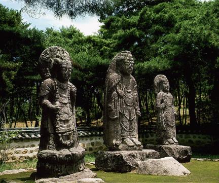 Standing Stone Trinity Buddhist Statues in Bae-ri, Gyeongju