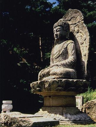 Seated Stone Buddha Statue in Mireuk Valley of Mt. Namsan, Gyeongju